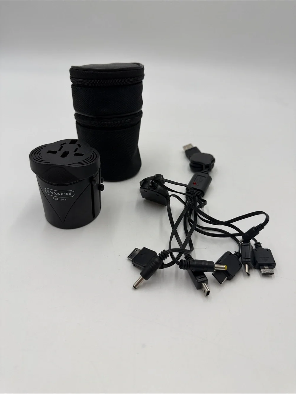 Coach Black Universal Travel Charger with Multi-Connector Cable